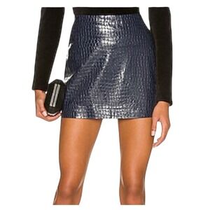 Alice + Olivia Elana Vegan Leather Mini Skirt Croc‎ Embossed Navy Blue Size 10